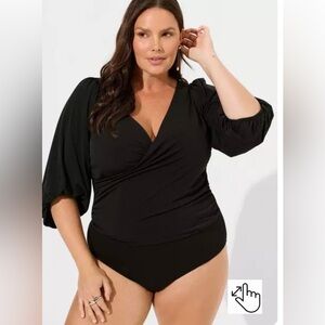 Torrid Studio Knit Surplice Long Sleeve Bodysuit Woman 2X Black Wrap Baddie 2023